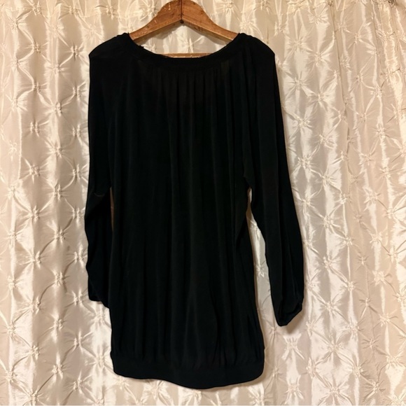 Free People Black Scoop Neck Pleated Balloon Puff Sleeve Blouse Top - Picture 4 of 11